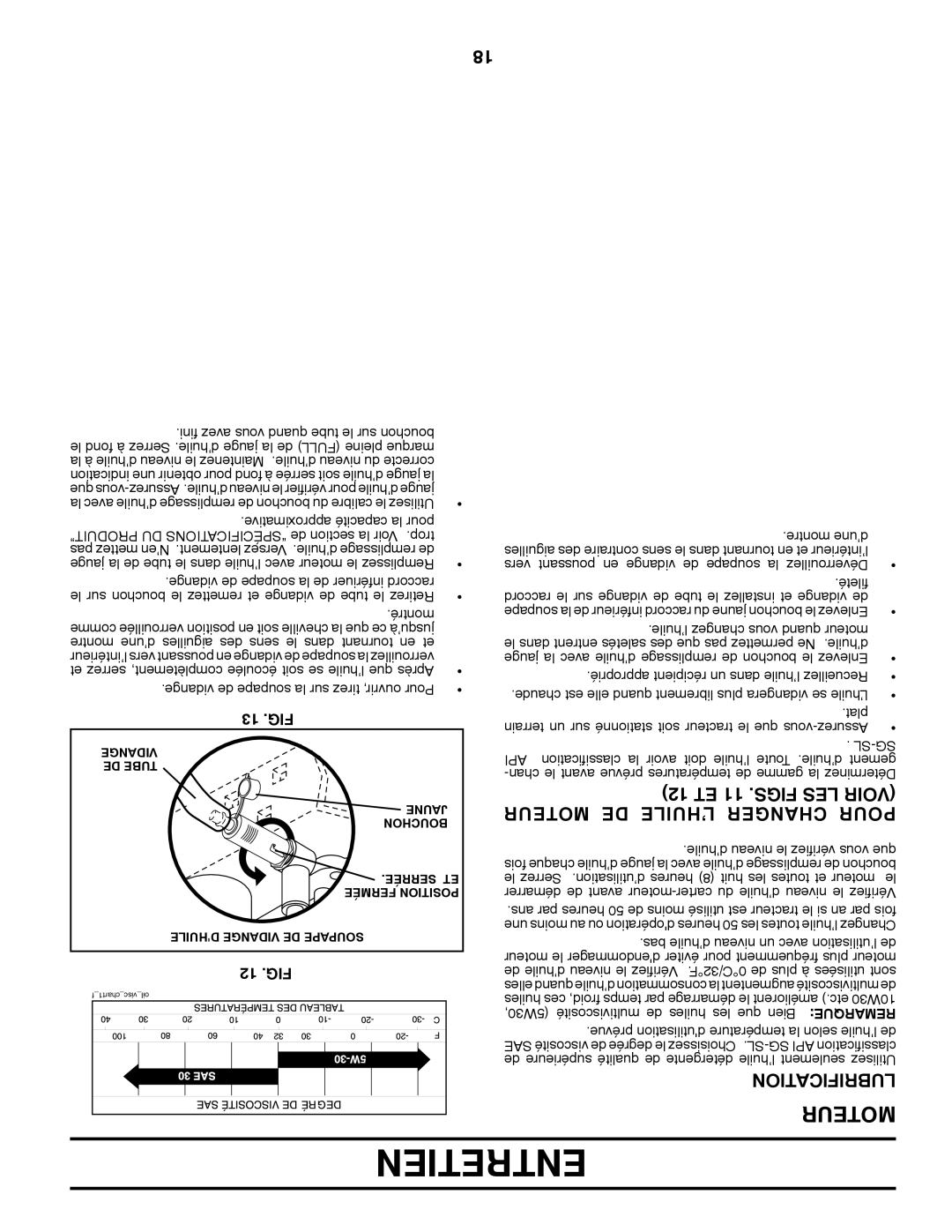 Poulan 413437, 96042003501 12 ET 11 .FIGS LES Voir Moteur DE L’HUILE Changer Pour, Lubrification, 13 .FIG, 12 .FIG, Sl-Sg 