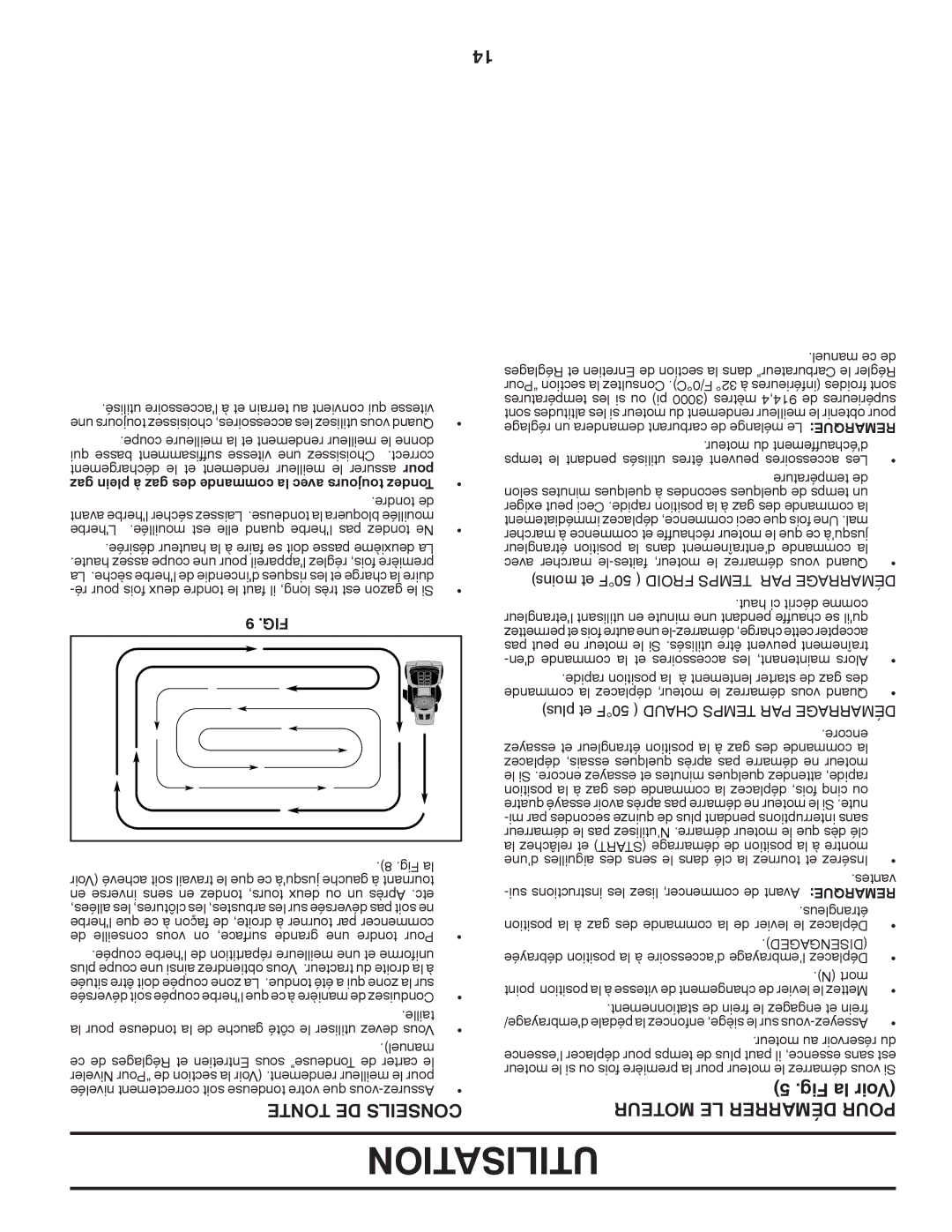 Poulan 413437, 96042003501 manual Utilisation, Tonte DE Conseils, Moteur LE Démarrer Pour, Disengaged 