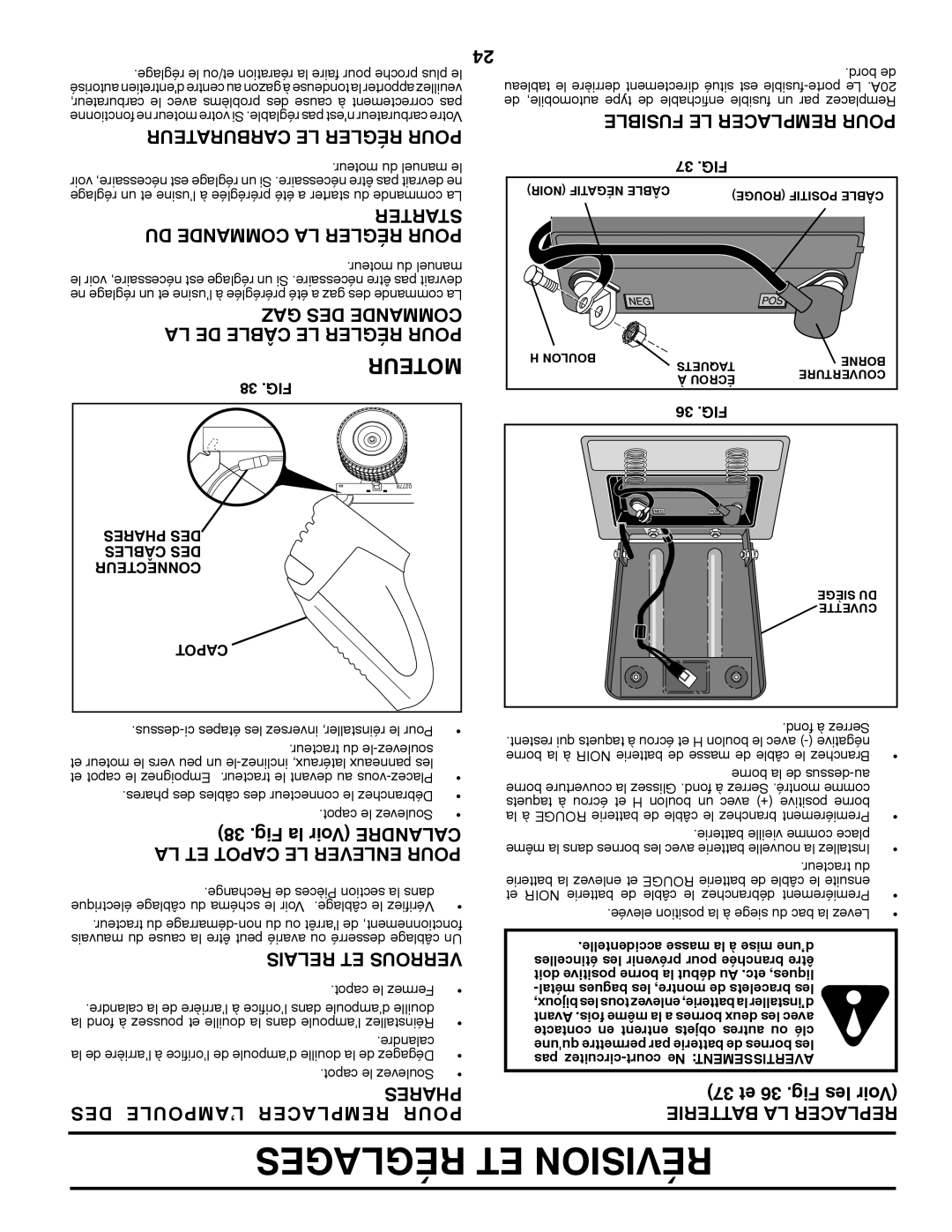 Poulan 96042003503 manual Réglages ET Révision, Carburateur LE Régler Pour, Starter DU Commande LA Régler Pour 