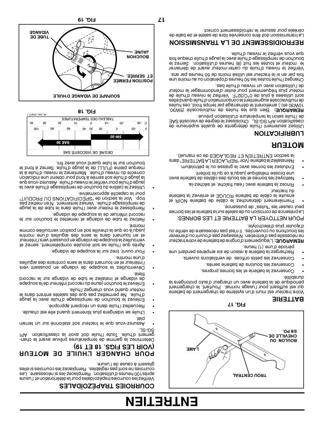 Poulan 96042003503 manual Transmission LA DE Refroidissement, 19 ET 18 .FIGS LES Voir Moteur DE L’HUILE Changer Pour 