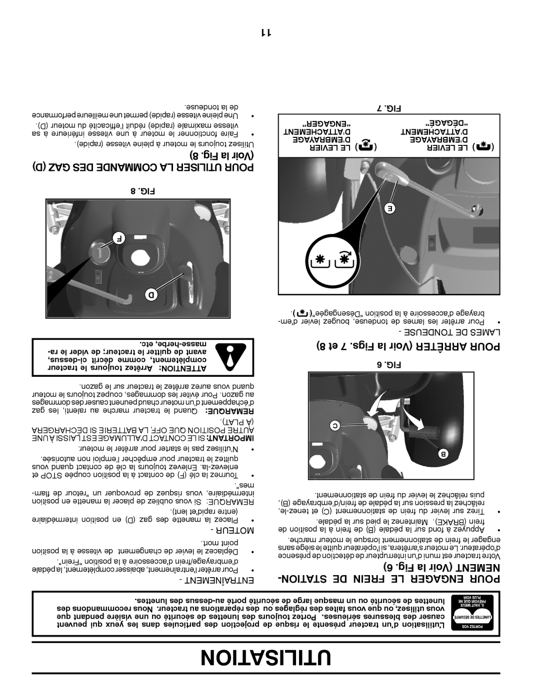 Poulan 96042003503 manual Et 7 .Figs la Voir Arrêter Pour, Fig la Voir Mentne -TIONSTA DE Frein LE Engager Pour 