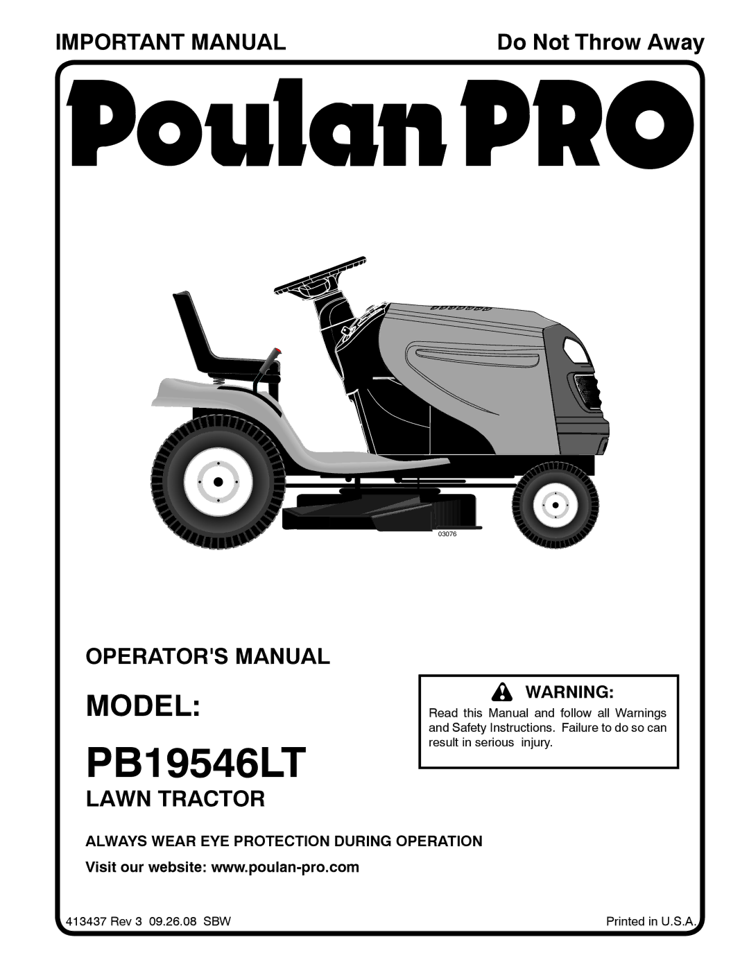 Poulan 96042003505 manual PB19546LT, Model 