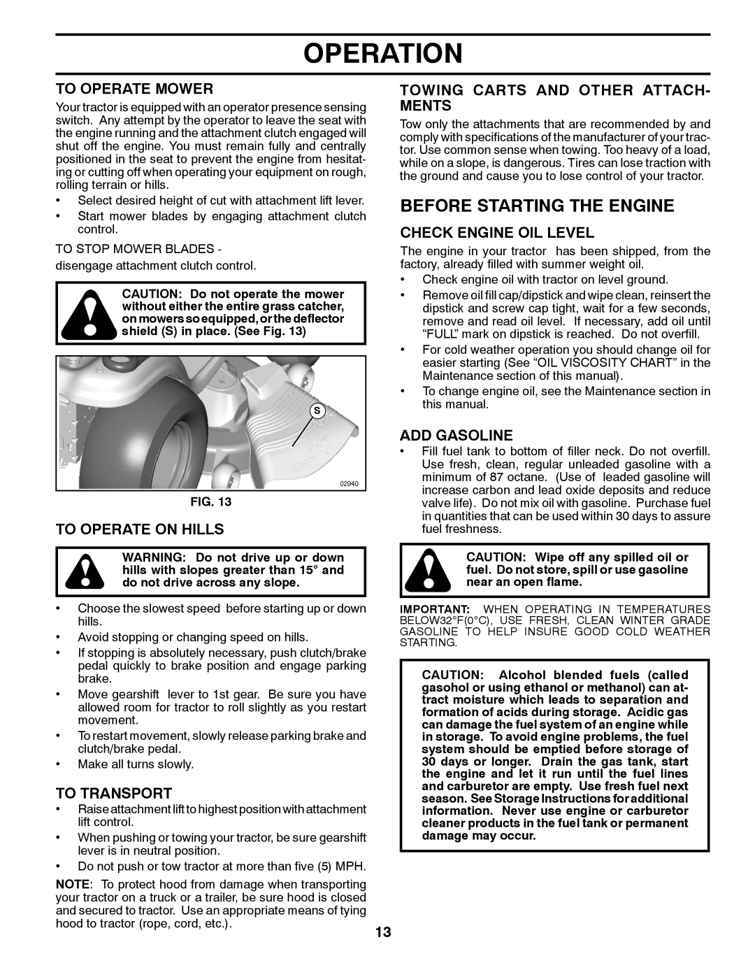 Poulan 96042003505 manual Before Starting the Engine 