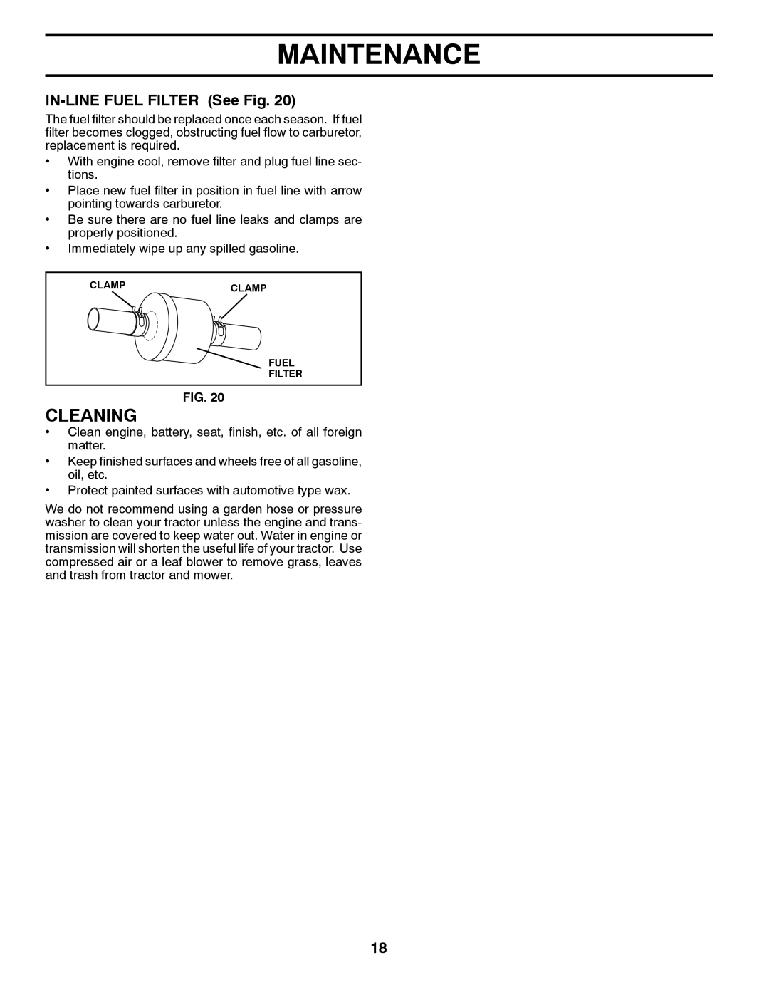 Poulan 96042003505 manual Cleaning, IN-LINE Fuel Filter See Fig 