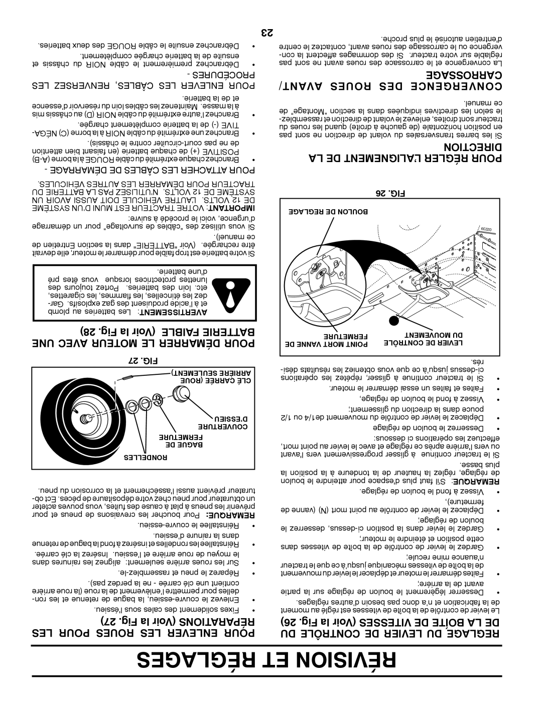 Poulan 96042003600 manual Carrossage, AVANT/ Roues DES Convergence, Tionrecdi, LA DE L’ALIGNEMENT Régler Pour 