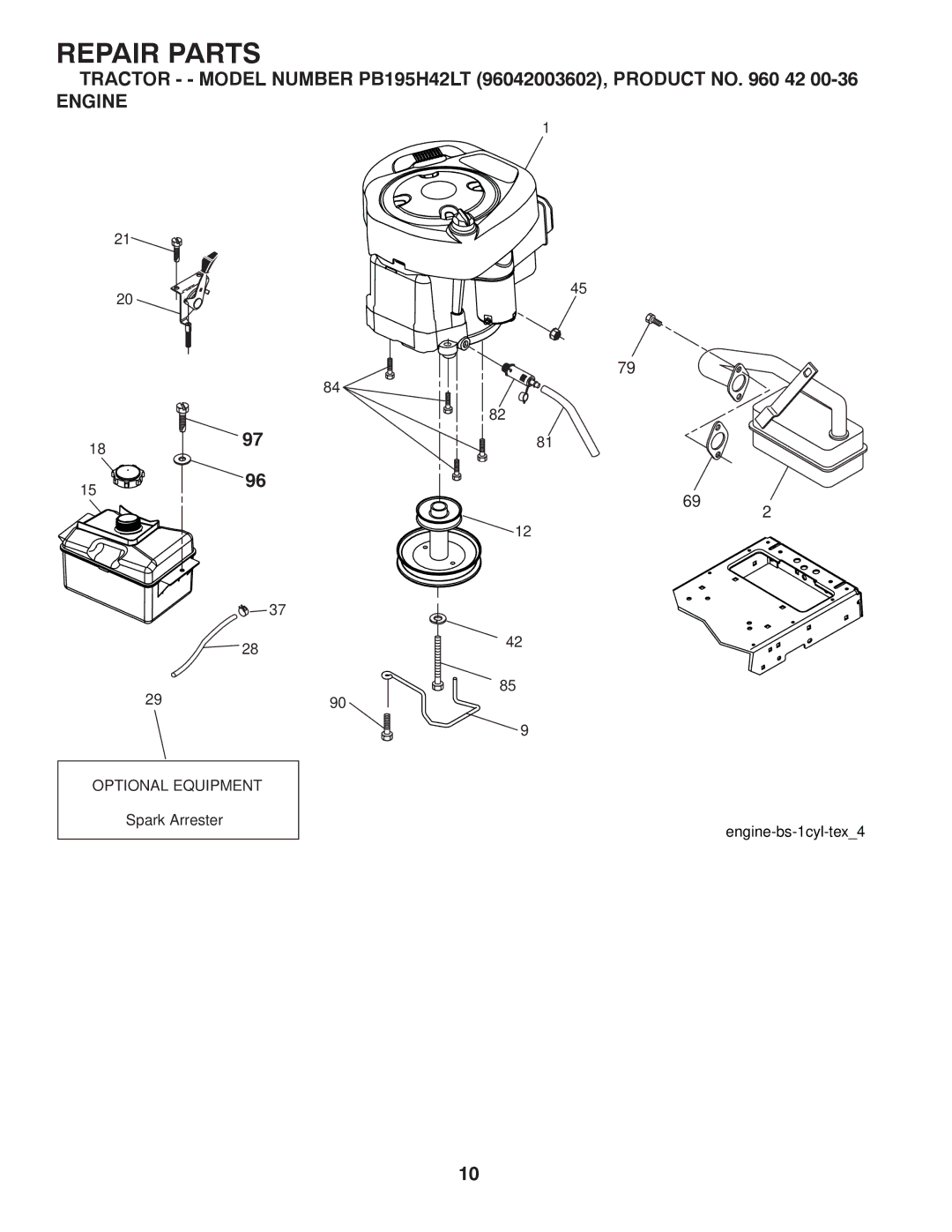 Poulan 96042003602 manual Engine 