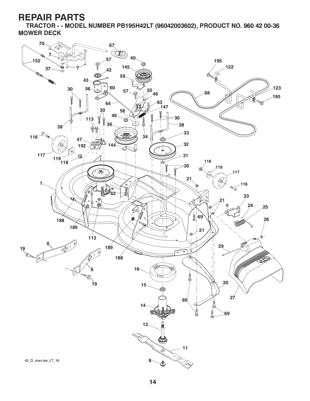 Poulan 96042003602 manual Mower Deck, 122, 123 