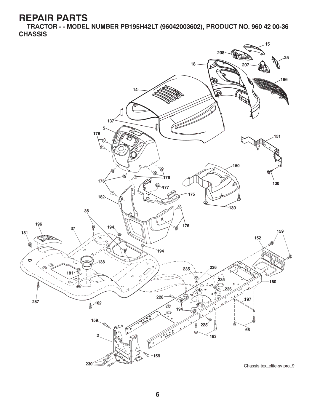 Poulan 96042003602 manual Chassis 