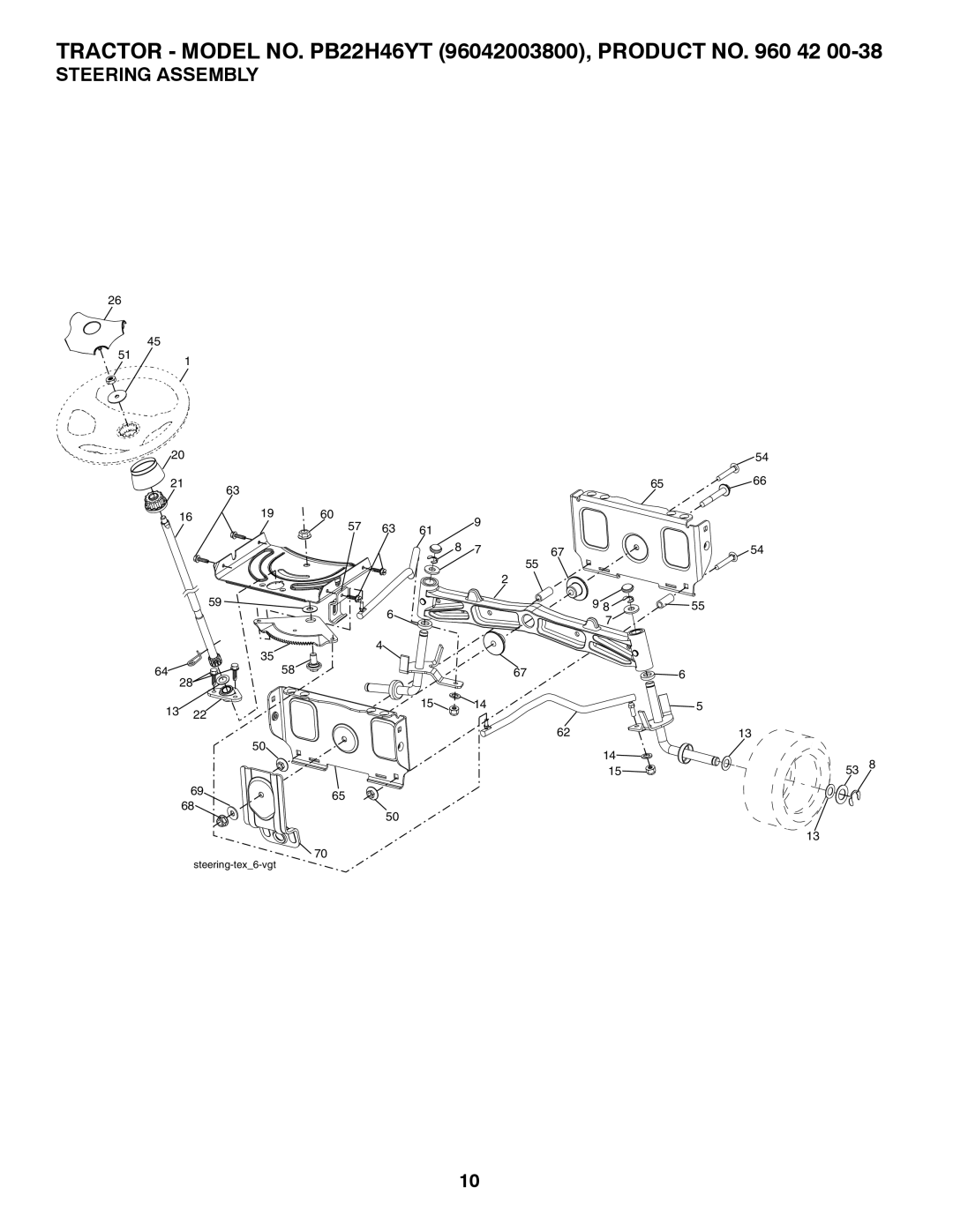 Poulan 96042003800 manual Steering Assembly 