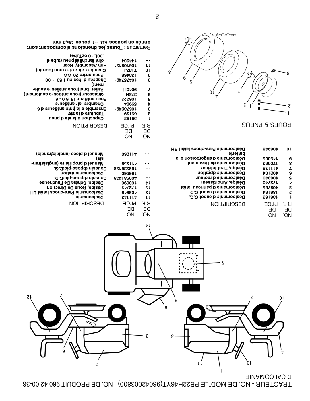 Poulan 96042003800 manual Décalcomanie, Pneus & Roues 