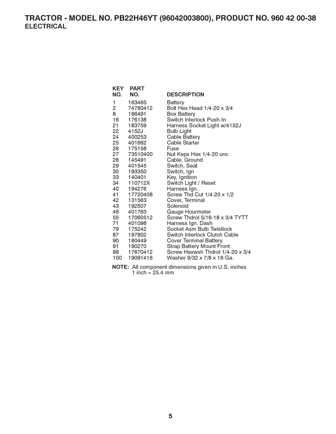 Poulan manual Tractor Model NO. PB22H46YT 96042003800, Product no 42 