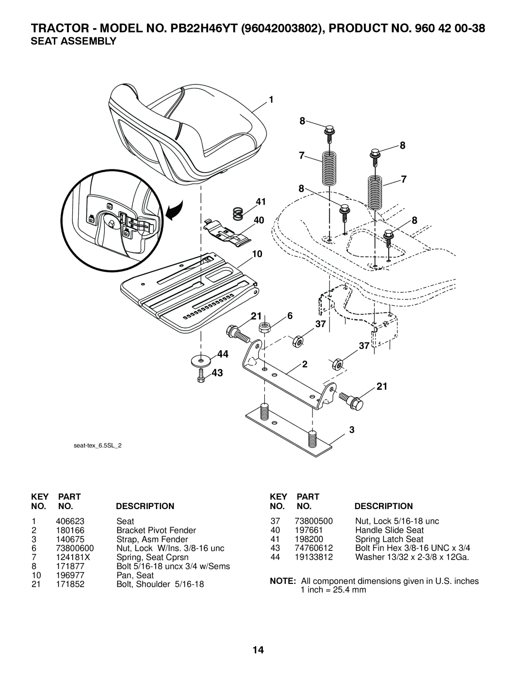 Poulan 96042003802, 960 42 00-38 manual Seat Assembly 