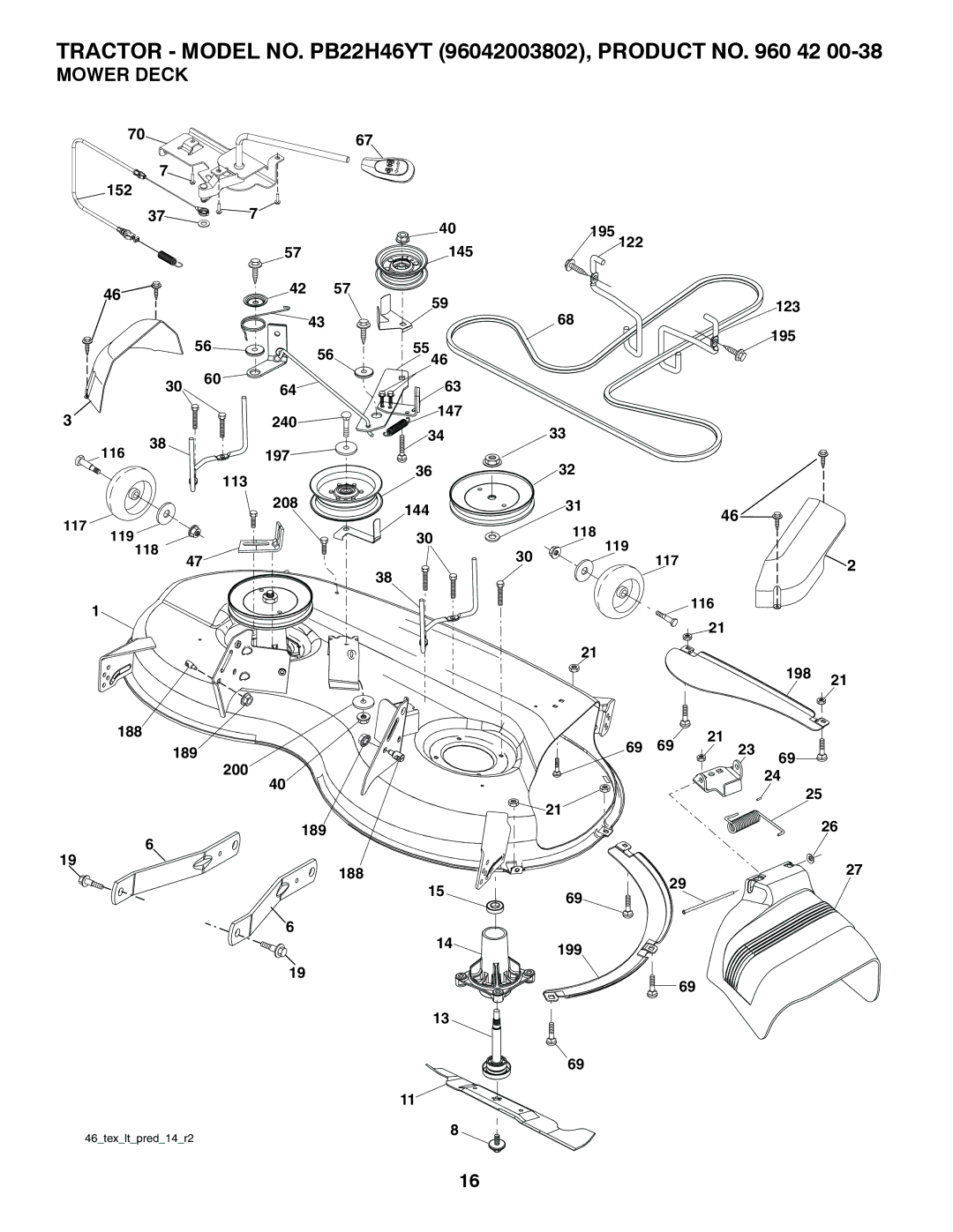 Poulan 96042003802, 960 42 00-38 manual Mower Deck, 152 195 145 122 123 240 147 197, 113, 208 144, 198 188 189 200 14199 