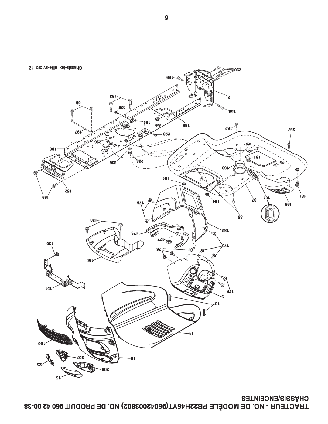 Poulan 960 42 00-38, 96042003802 manual Châssis/Enceintes, pro sv-elite tex-Chassis 