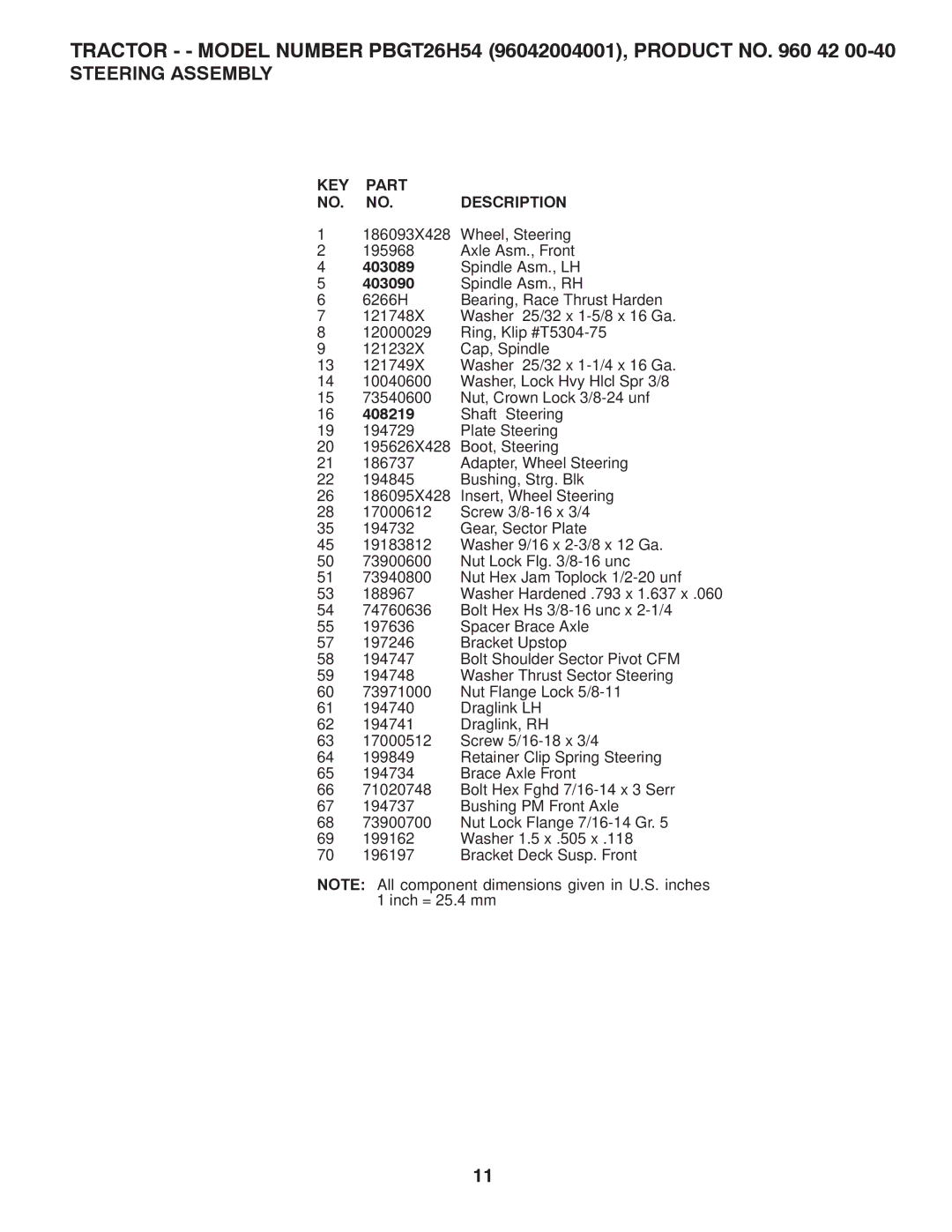 Poulan 960 42 00-40 manual Tractor - Model Number PBGT26H54 96042004001, Product no 42 