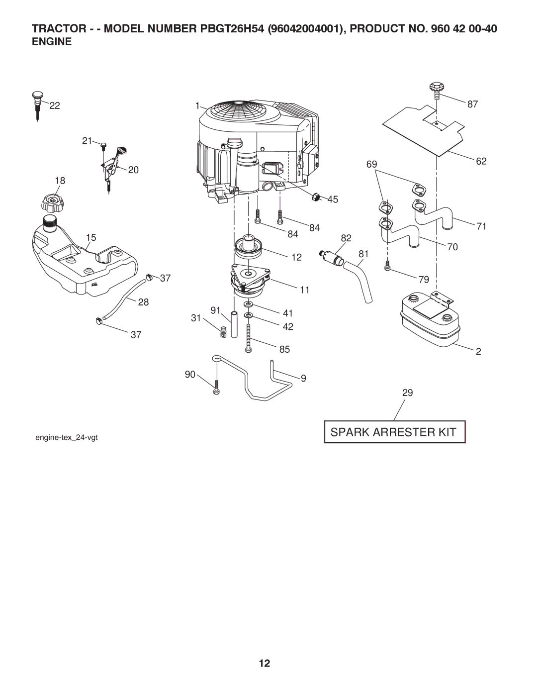 Poulan 96042004001, 960 42 00-40 manual Spark Arrester KIT, Engine 