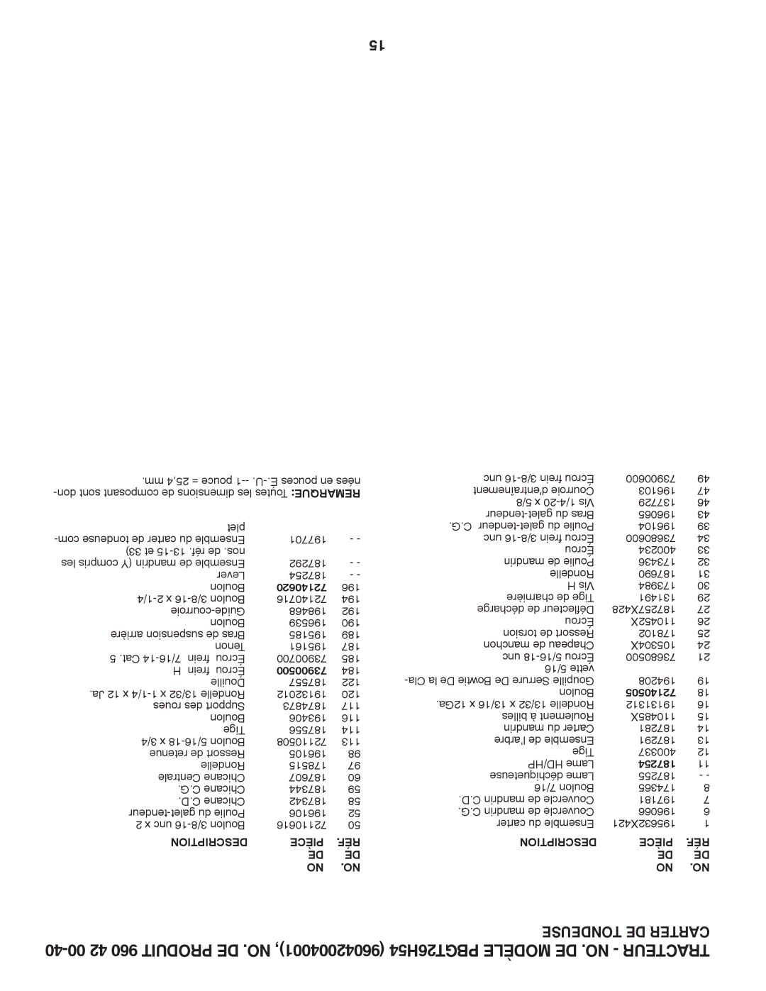 Poulan 96042004001, 960 42 00-40 manual Tondeuse DE Carter, 72140620, 73900500, 72140505, 187254 