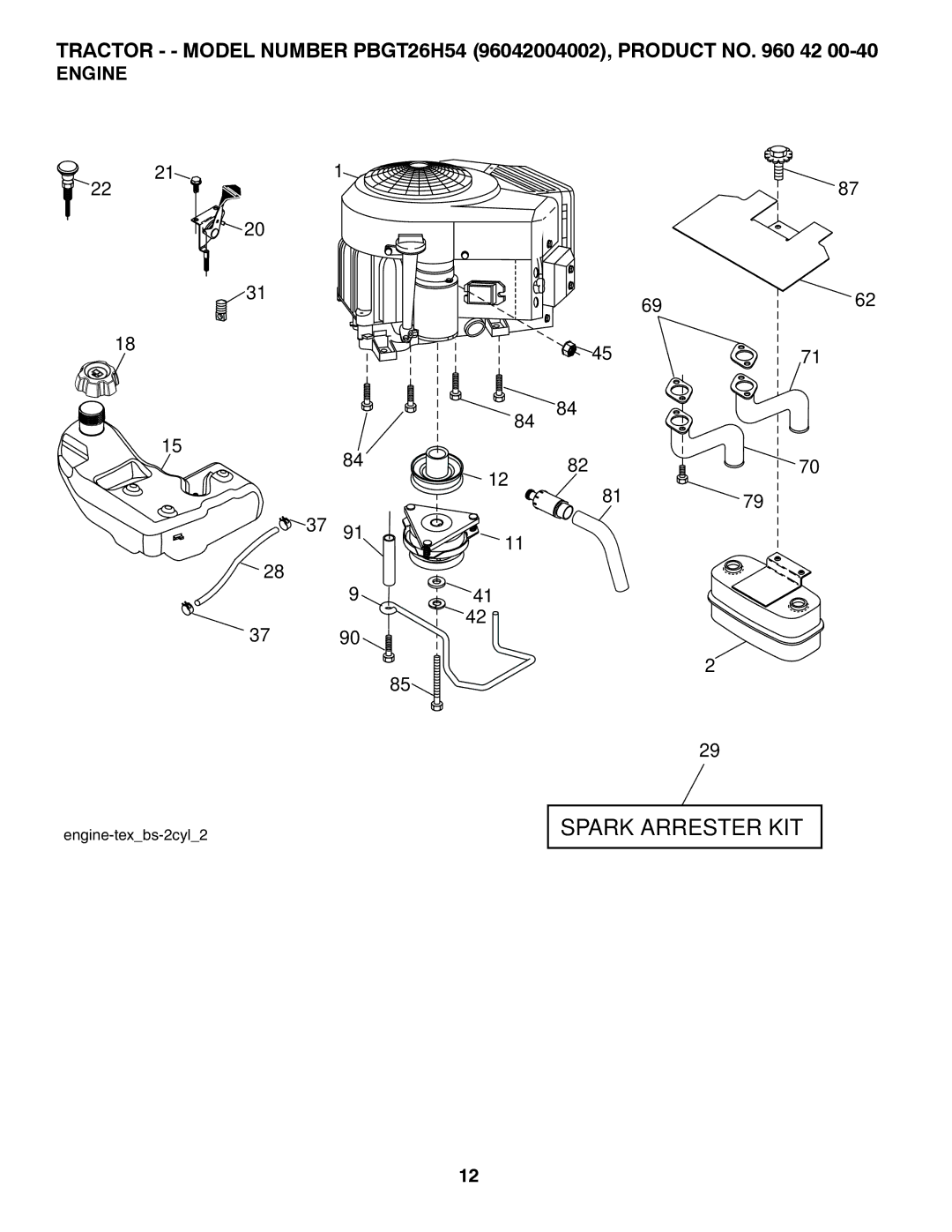 Poulan 96042004002, 417307 manual Spark Arrester KIT, Engine 