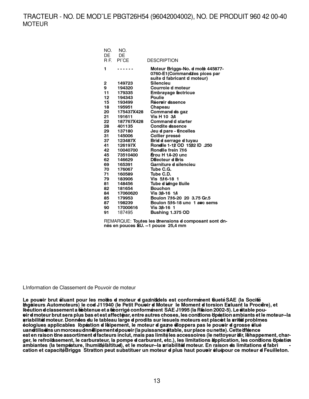 Poulan 96042004002, 417307 manual Moteur de Pouvoir de Classement de L’Information, 187495 