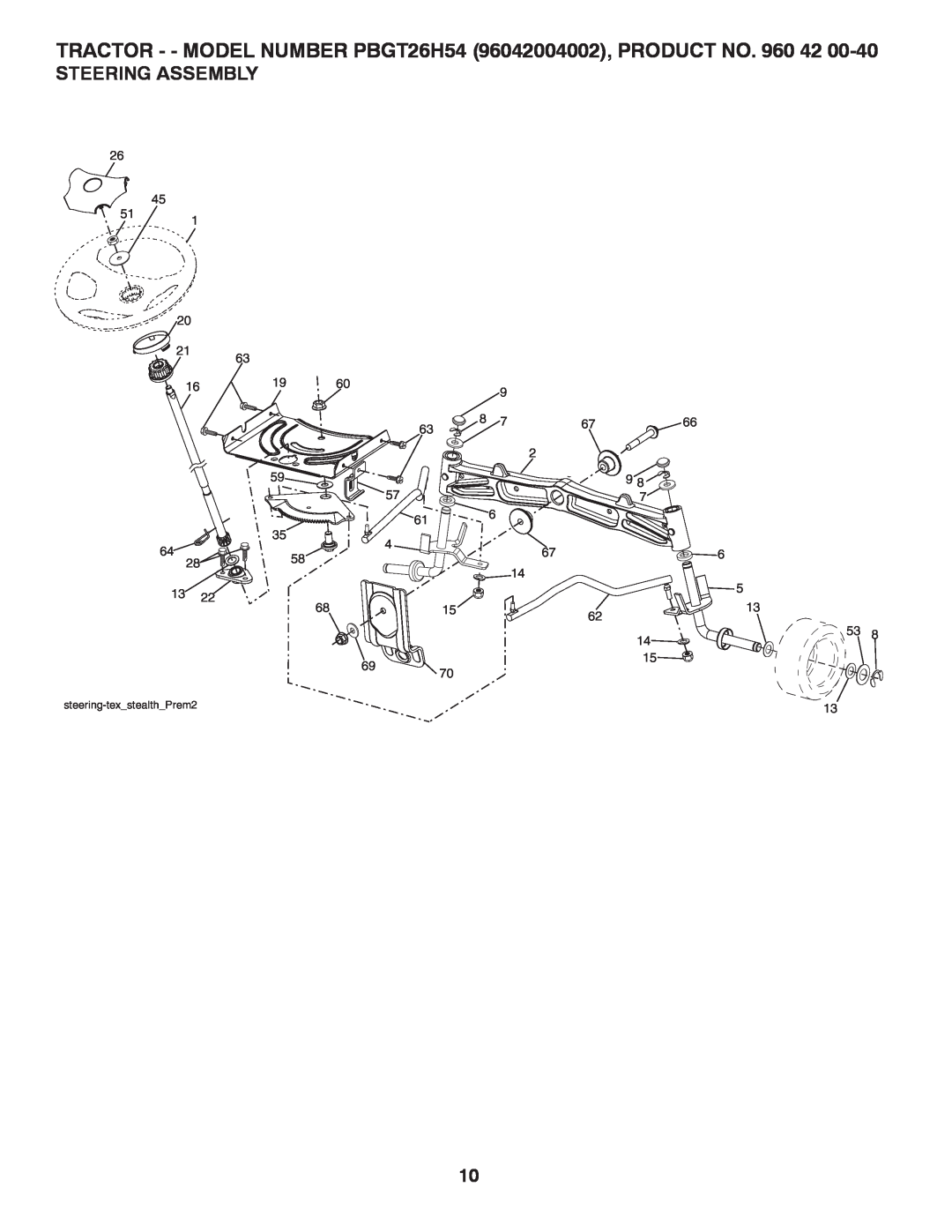Poulan 417307 Steering Assembly, TRACTOR - - MODEL NUMBER PBGT26H54 96042004002, PRODUCT NO, steering-texstealthPrem2 