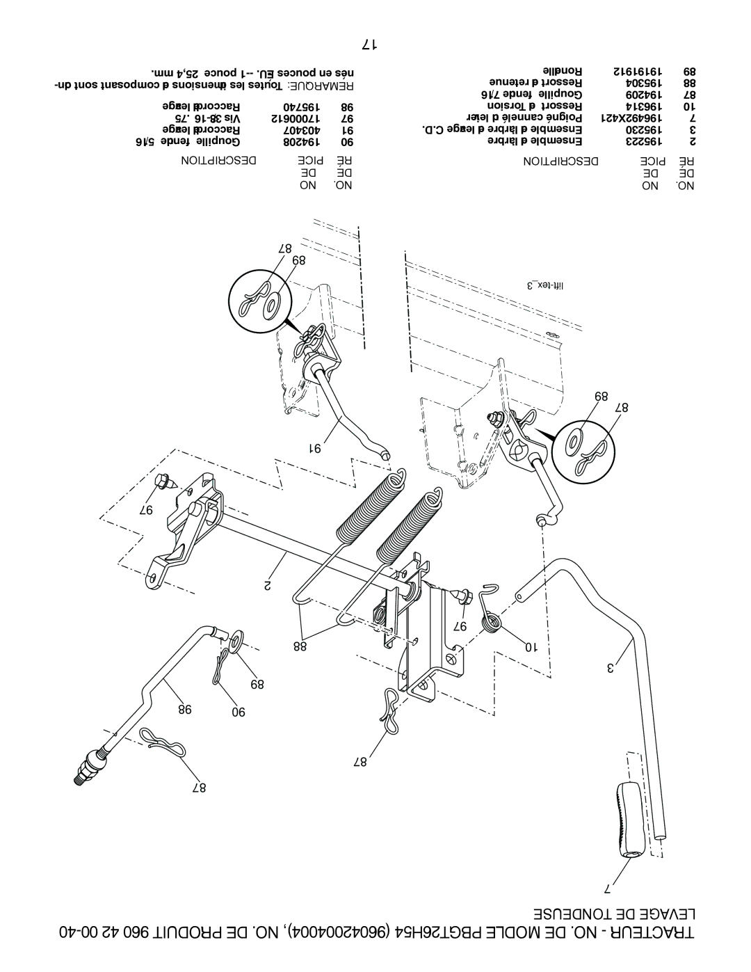 Poulan 96042004004, 423350 manual Tondeuse DE Levage 