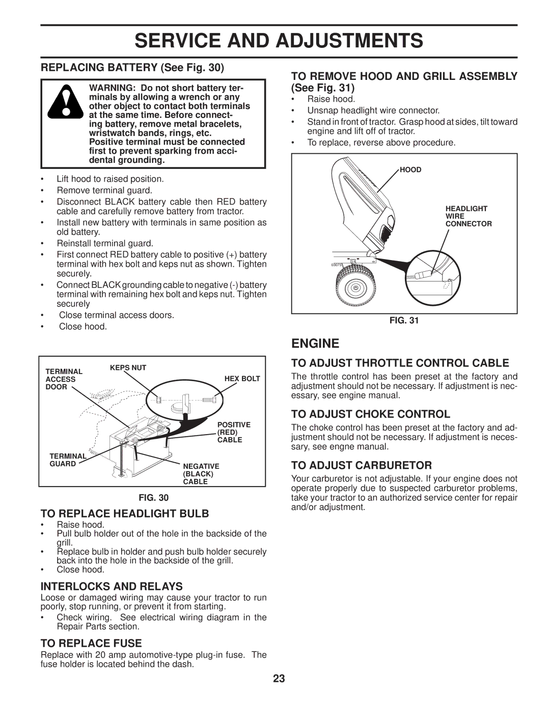 Poulan 96042004100 To Adjust Throttle Control Cable, To Adjust Choke Control, To Adjust Carburetor, Interlocks and Relays 