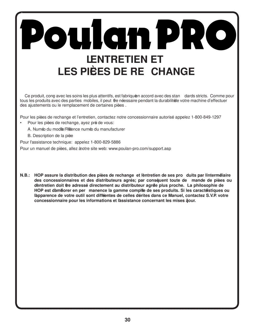 Poulan 96042004100 manual Changere DE Pièces LES ET L’ENTRETIEN 