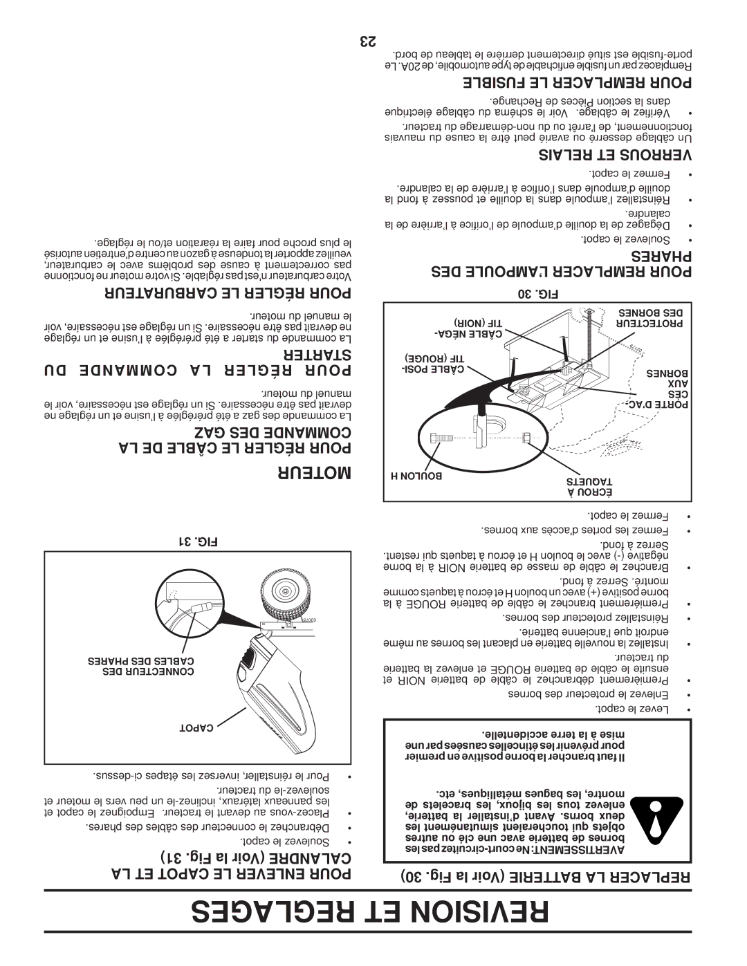 Poulan 96042004100 Reglages ET Revision, Carburateur LE Régler Pour, Starter DU Commande LA Régler Pour, GAZ DES Commande 