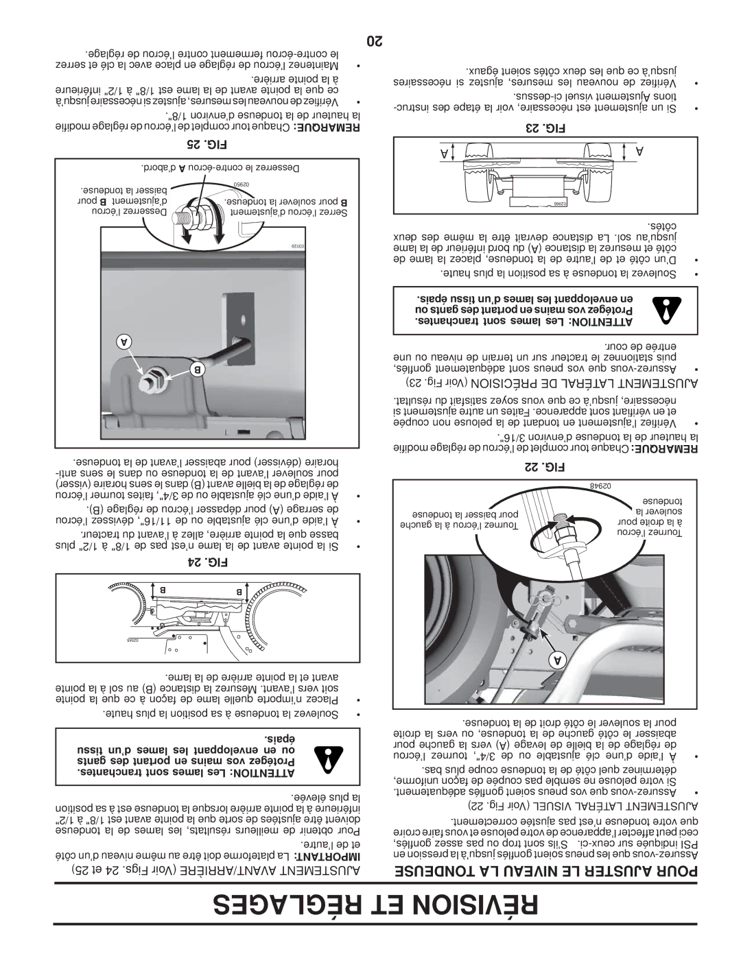 Poulan 96042004100 manual Tondeuse LA Niveau LE Ajuster Pour, 25 .FIG, 24 .FIG, 23 .FIG, 22 .FIG 