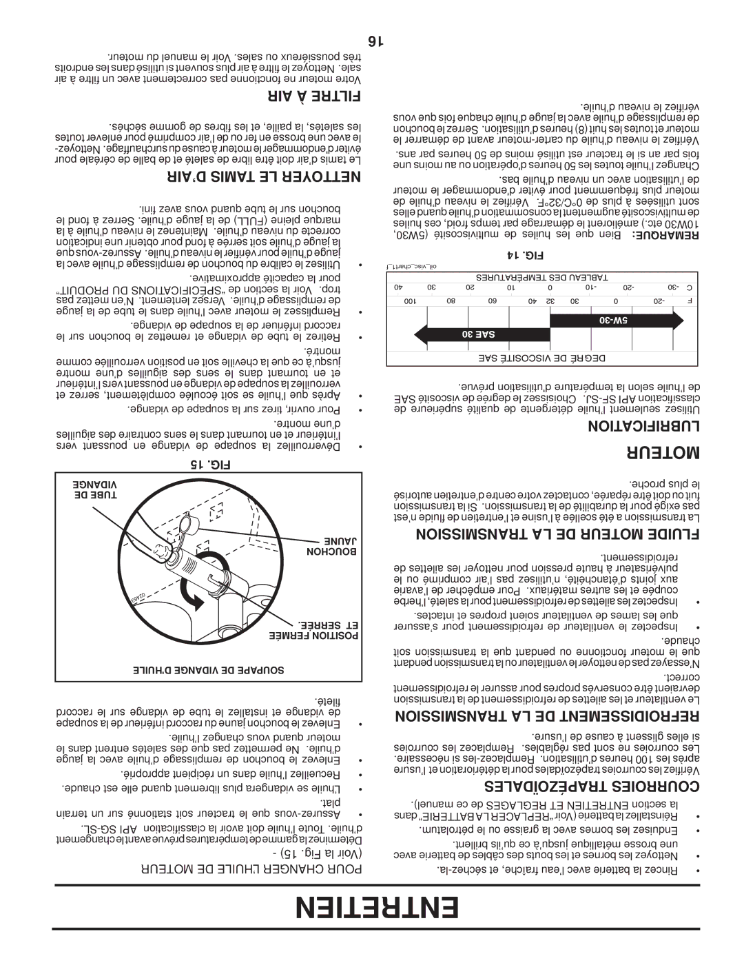 Poulan 96042004100 manual AIR À Filtre, ’AIR Tamis LE Nettoyer, Sionmistrans LA DE Moteur Fluide, Trapézoïdales Courroies 