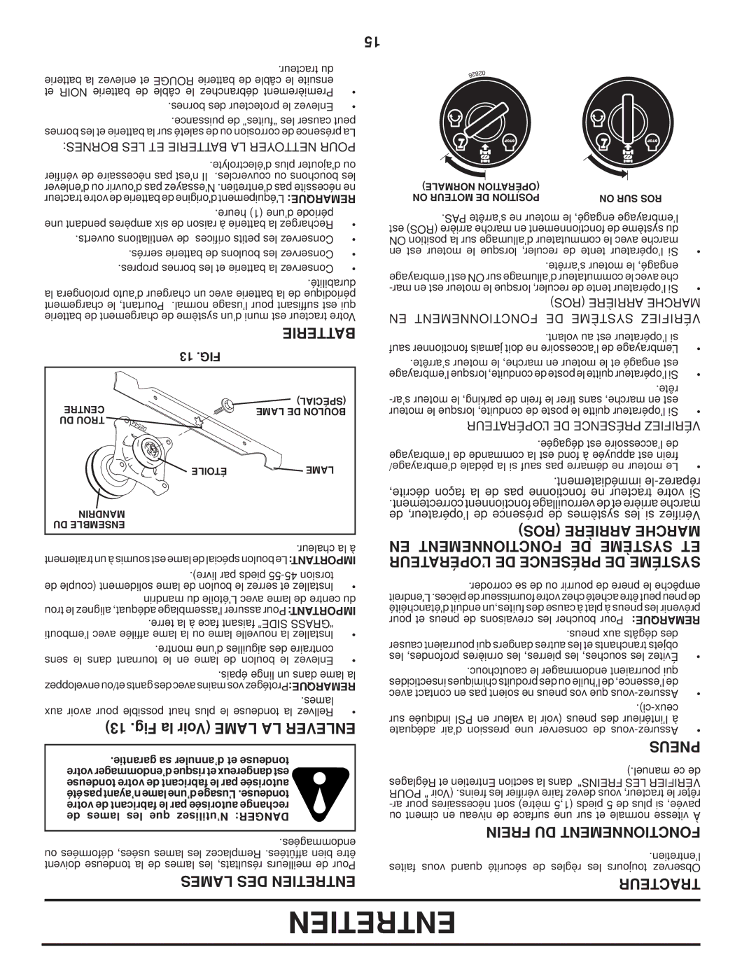 Poulan 96042004100 manual Fig la Voir Lame LA Enlever, EN Fonctionnement DE Système ET 