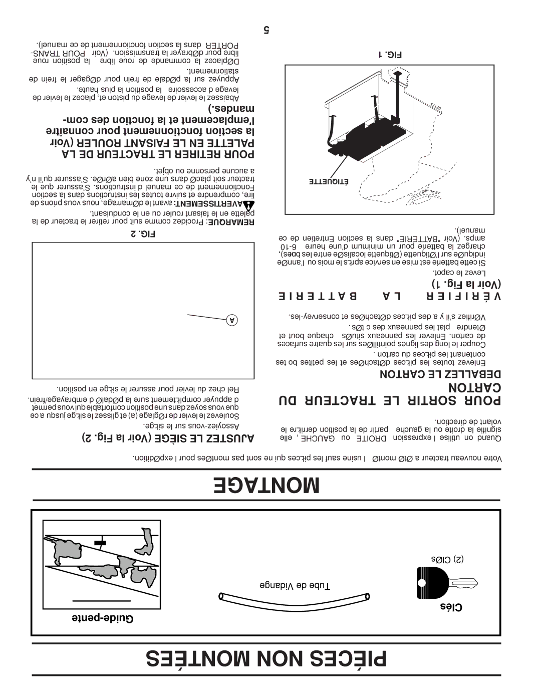 Poulan 96042004100 manual Montées NON Piéces, Toncar DU Tracteur LE Sortir Pour, R E T T a B I F I R É 