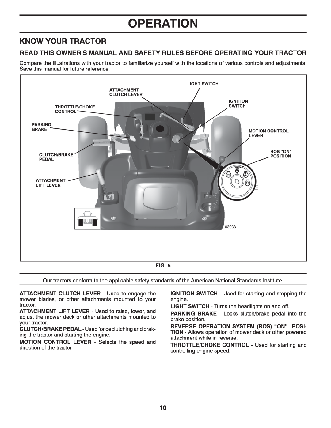 Poulan 96042004700, 418769 manual Know Your Tractor, Operation 