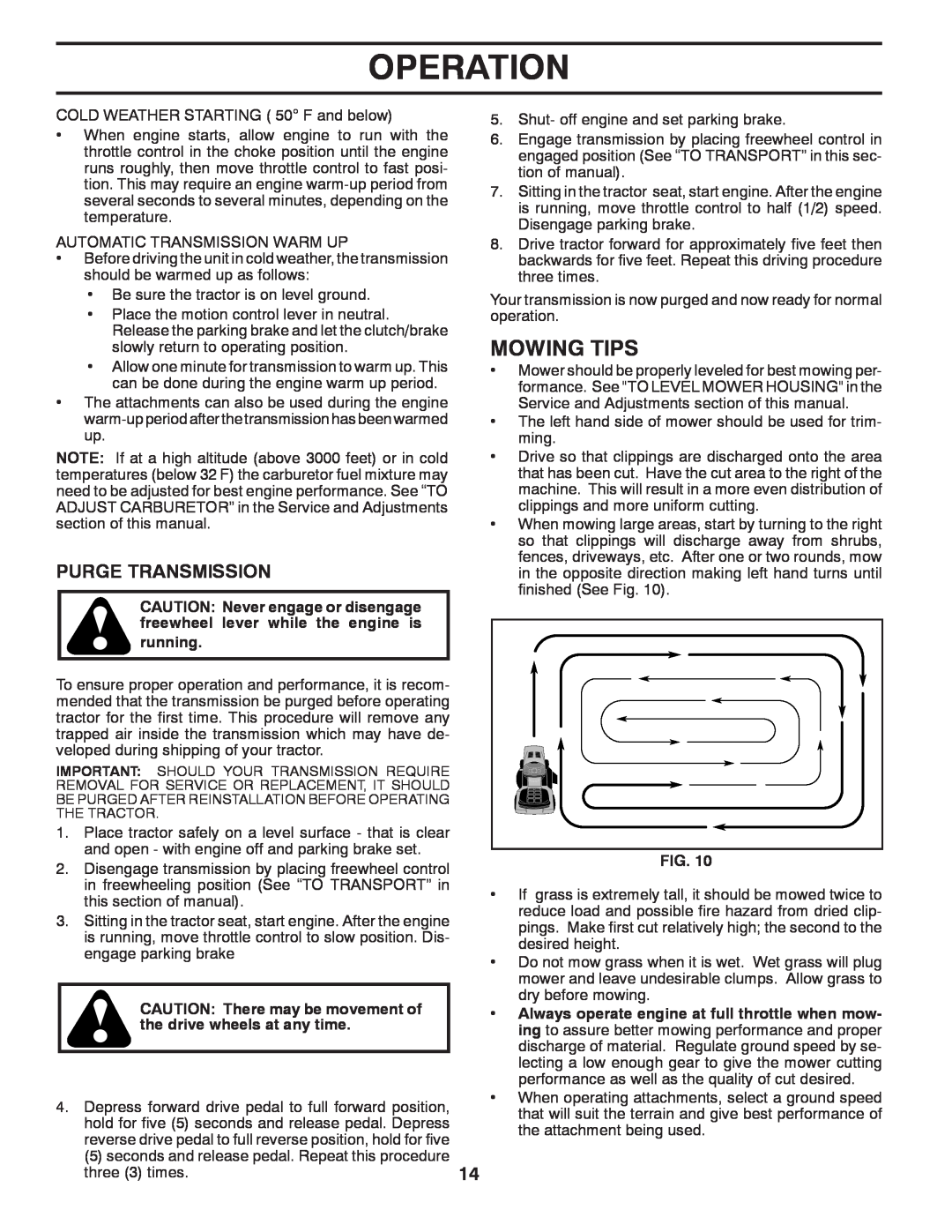 Poulan 96042004700, 418769 manual Mowing Tips, Operation, Purge Transmission 