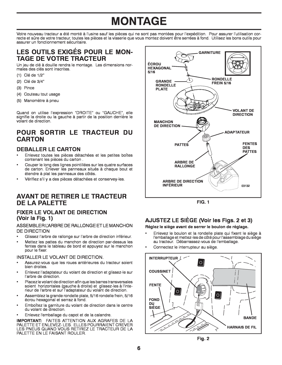 Poulan 418769 manual Les Outils Exigés Pour Le Mon- Tage De Votre Tracteur, Pour Sortir Le Tracteur Du Carton, Montage 