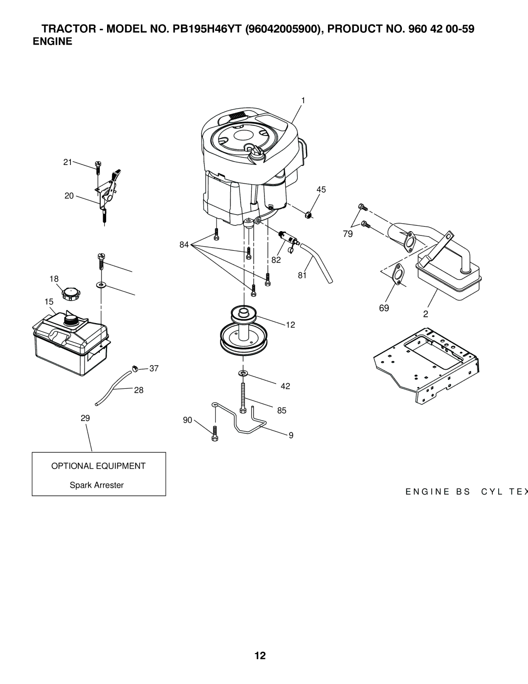 Poulan 96042005900 manual Engine 