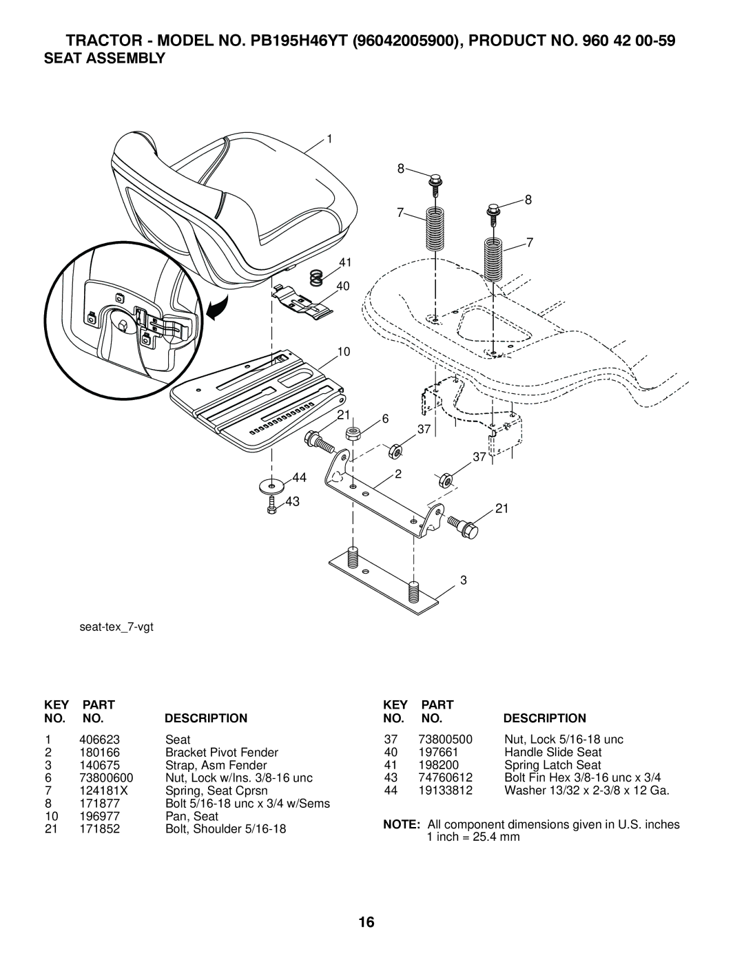 Poulan 96042005900 manual Seat Assembly 