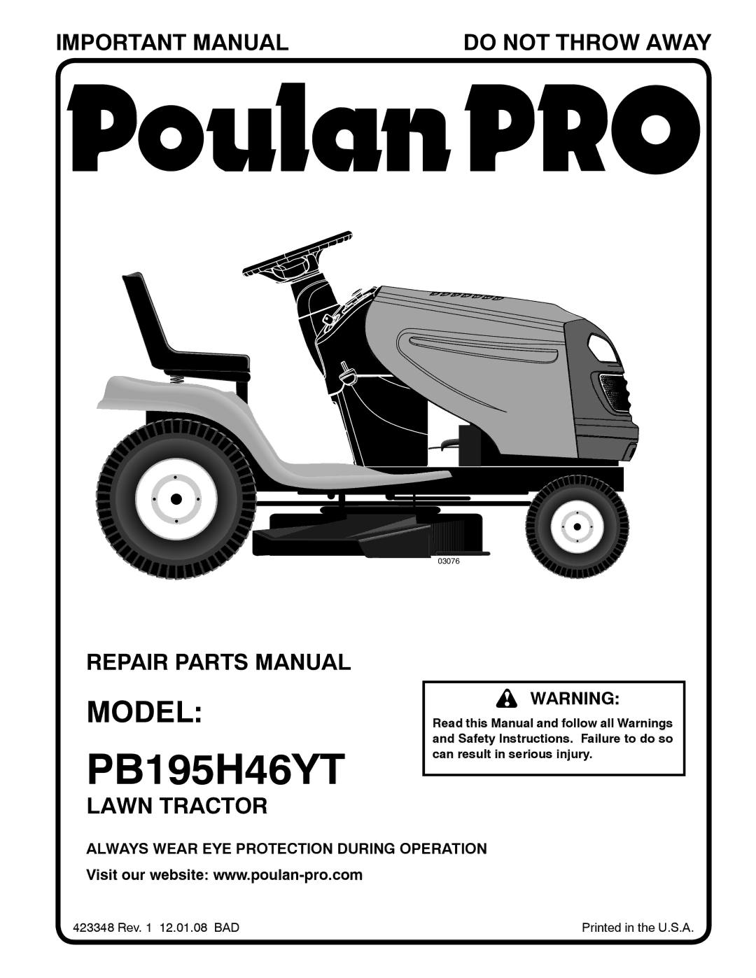 Poulan 96042005902 manual PB195H46YT 