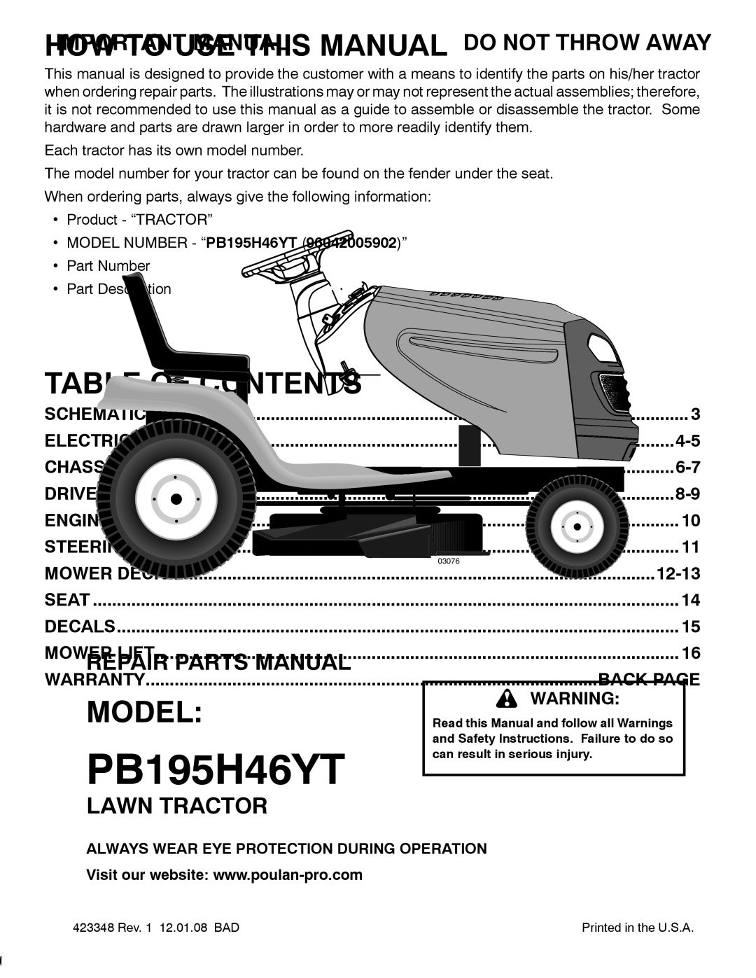 Poulan 96042005902 manual HOW to USE this Manual 