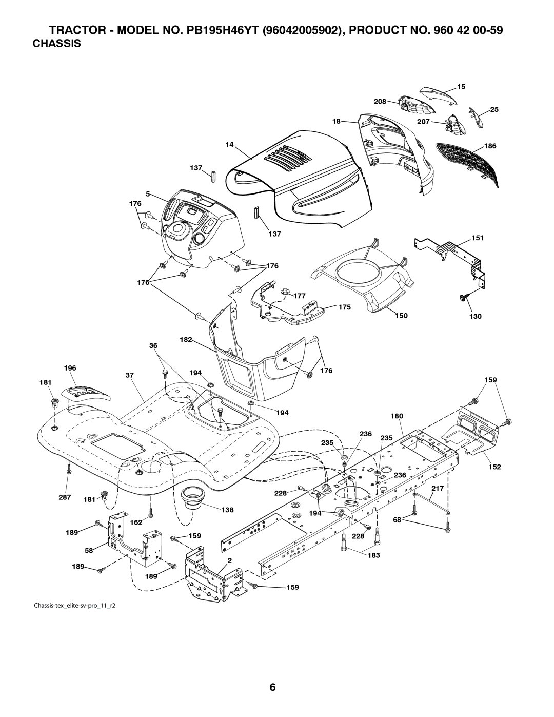 Poulan 96042005902 manual Chassis-texelite-sv-pro11r2 