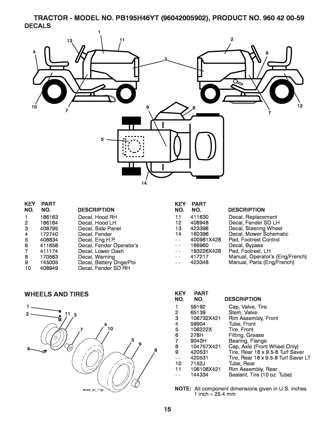 Poulan manual TRACTOR - MODEL NO. PB195H46YT 96042005902, PRODUCT NO. 960 42, wheelart1-vgt 