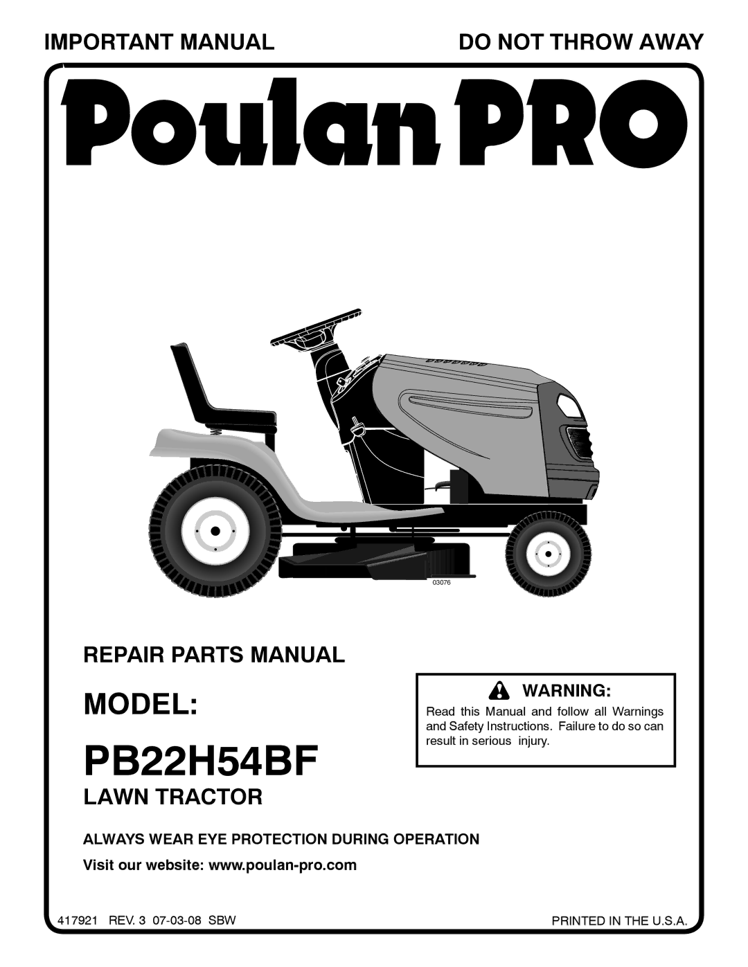 Poulan 96042006000 manual PB22H54BF 