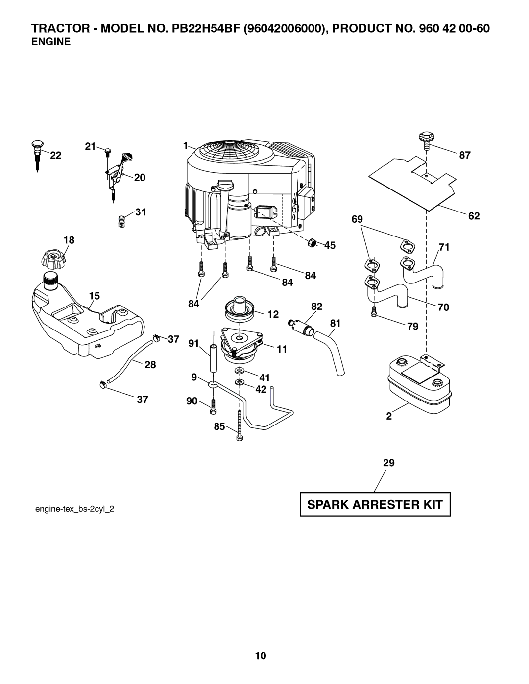 Poulan 96042006000 manual Spark Arrester KIT, Engine 