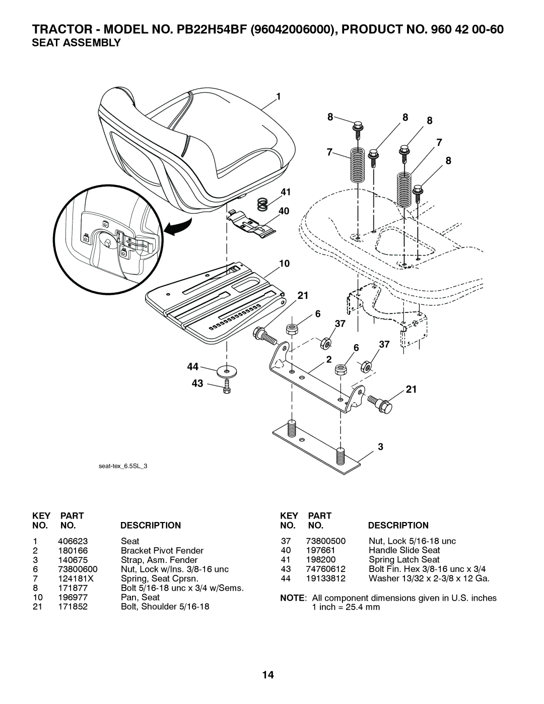 Poulan 96042006000 manual Seat Assembly 