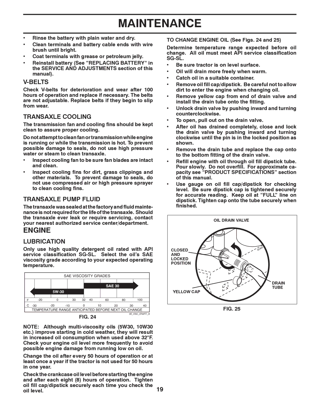 Poulan 96042006001 manual Engine, Belts, Transaxle Cooling, Transaxle Pump Fluid, Lubrication 