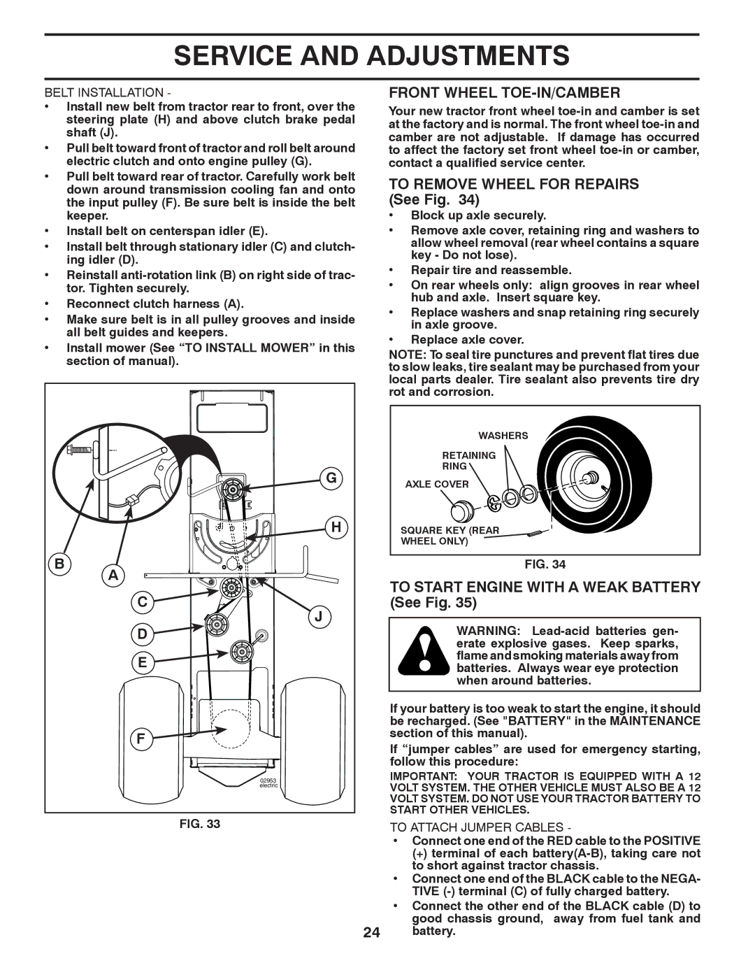 Poulan 96042006001 manual Front Wheel TOE-IN/CAMBER, To Remove Wheel for Repairs See Fig 