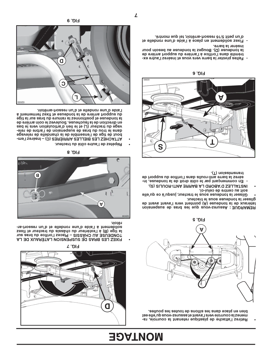 Poulan 96042006001 manual Arrêtoir-ressort d’un et rondelle d’une l’aide, LA DE Latéraux Suspension DE Bras LES Fixez 