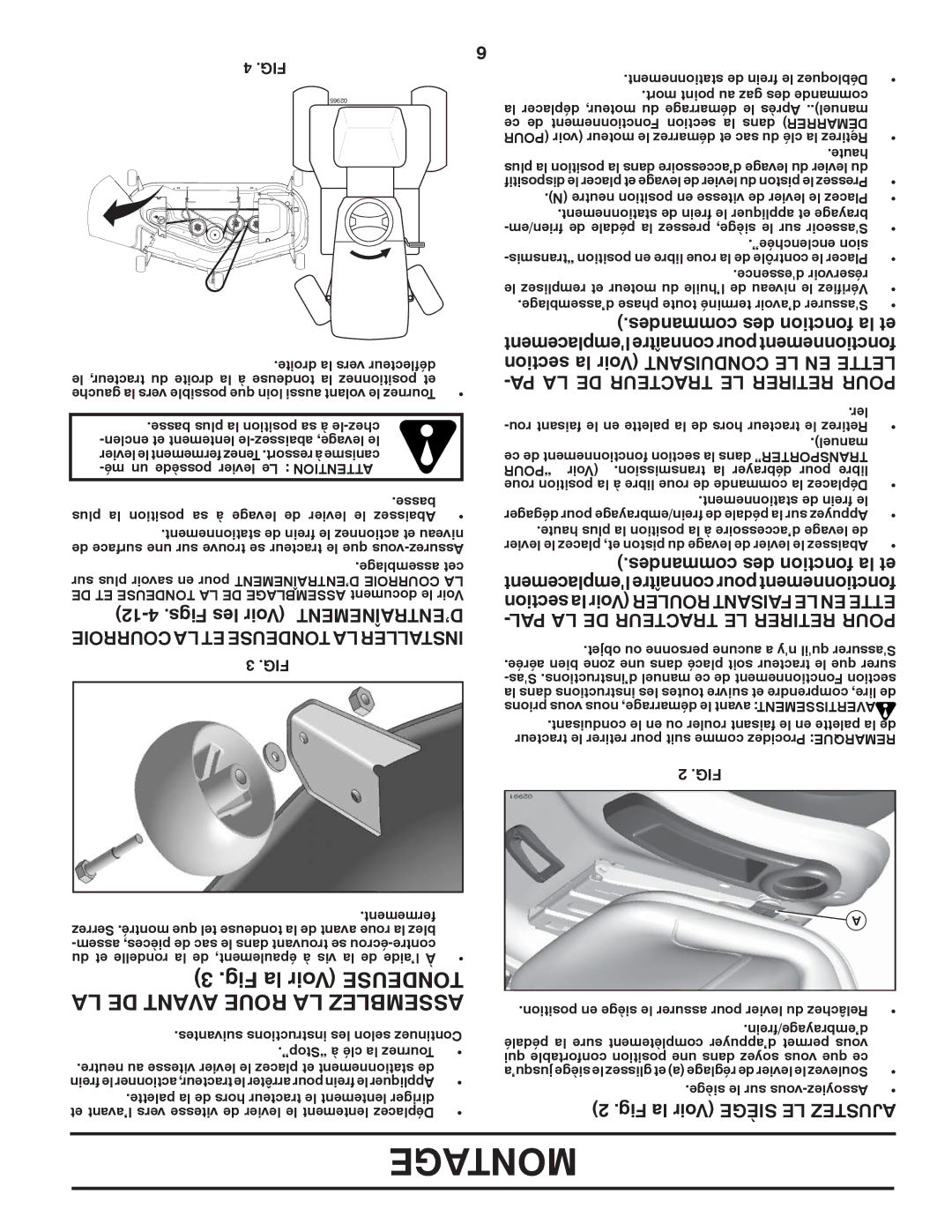 Poulan 96042006001 manual PA LA DE Tracteur LE Retirer Pour, PAL LA DE Tracteur LE Retirer Pour 