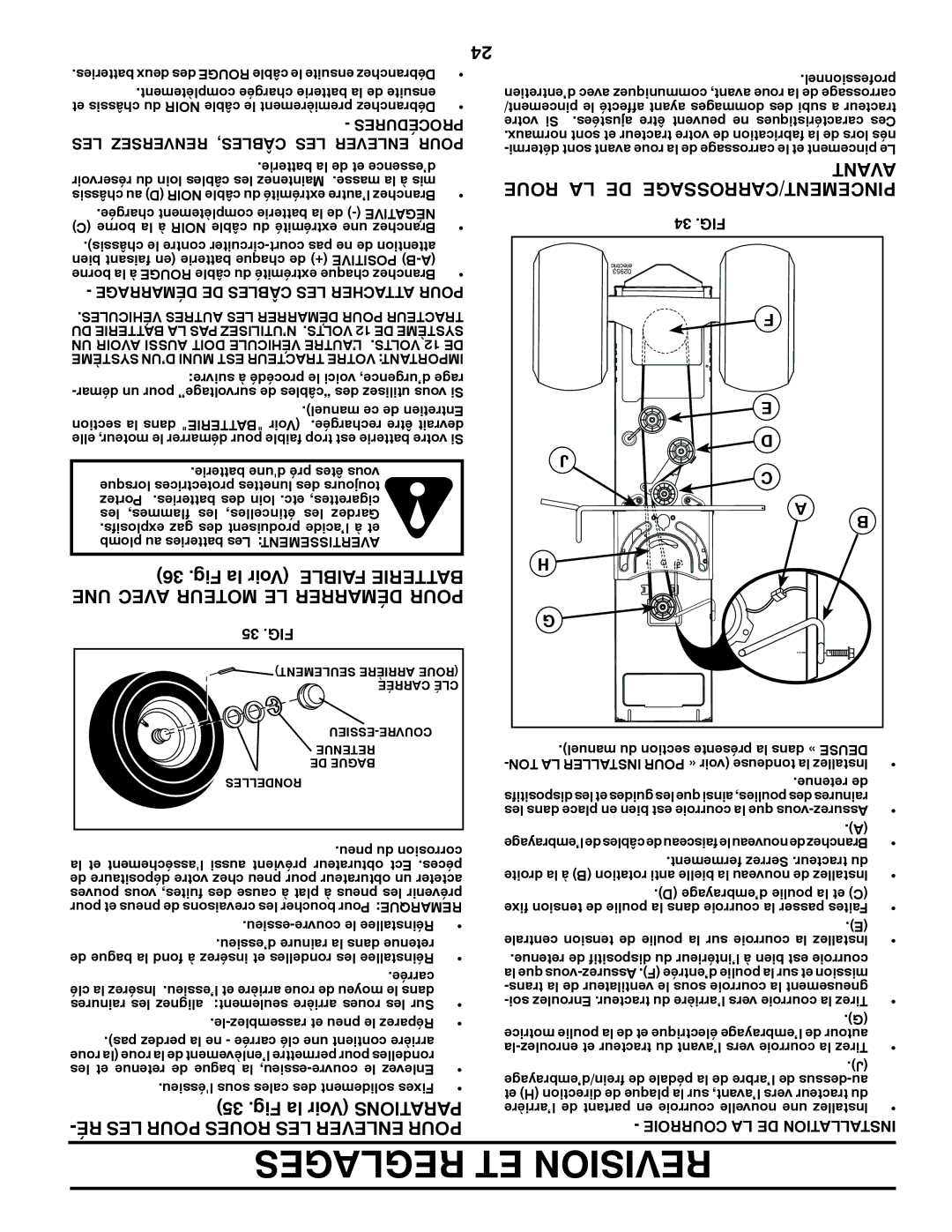 Poulan 425858, 9604200602 manual Avant, Roue LA DE PINCEMENT/CARROSSAGE 