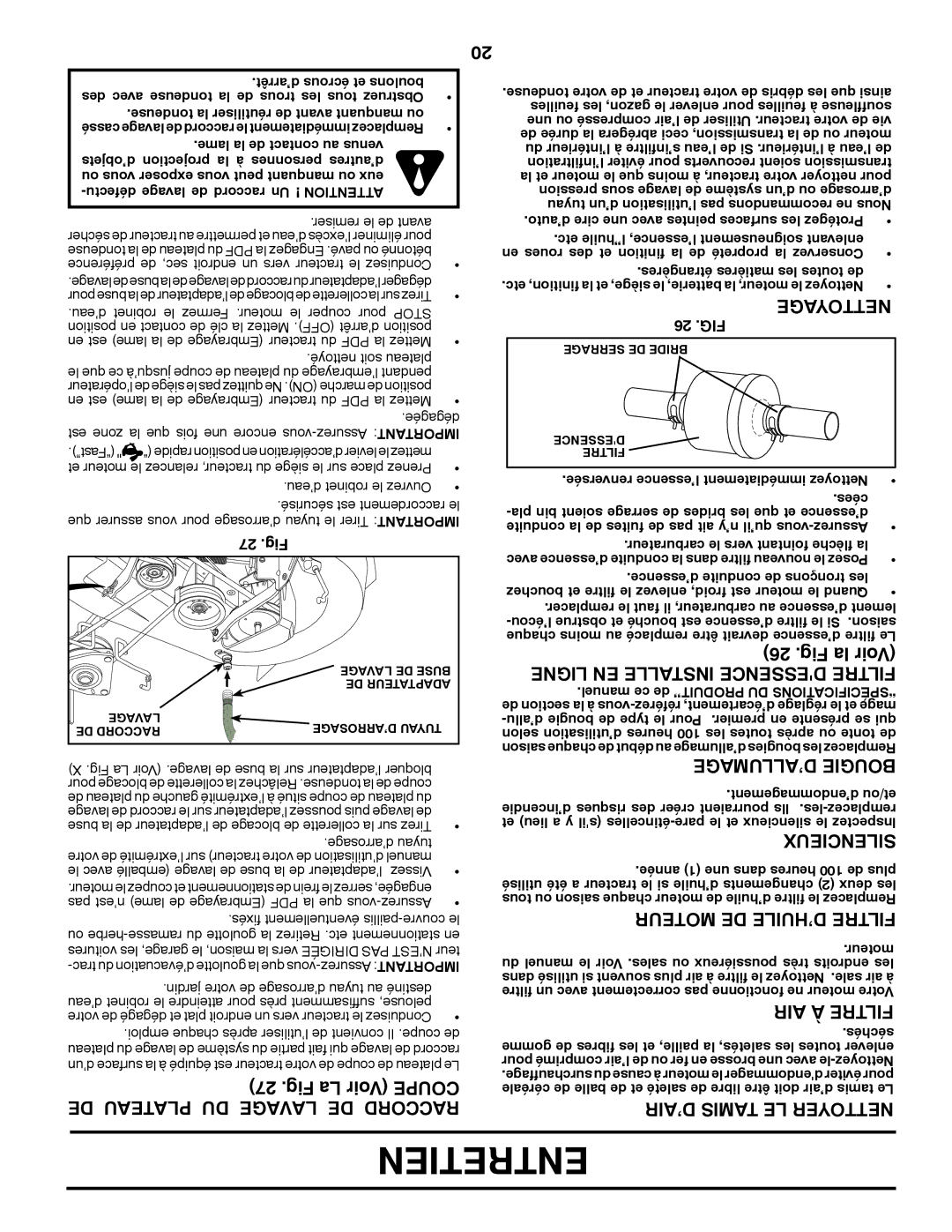 Poulan 425858, 9604200602 Entretien, Fig La Voir Coupe DE Plateau DU Lavage DE Raccord, ’ALLUMAGE Bougie, AIR À Filtre 